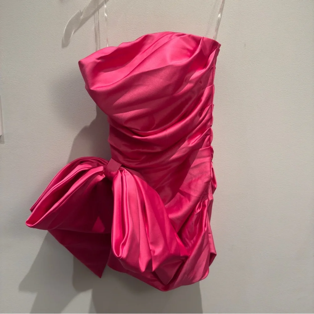Hot Pink Strapless Bow-knotted Mini Dress Size XS - Picture 4 of 14